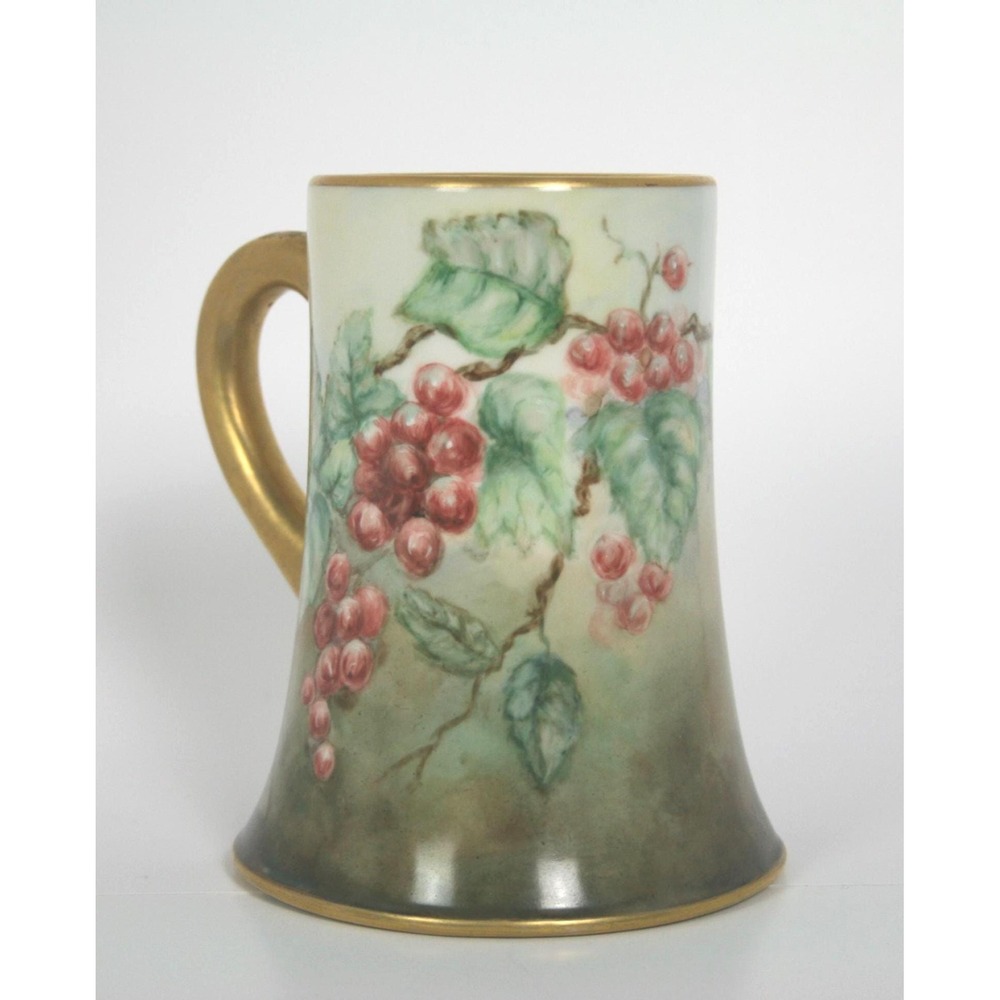 Antique Belleek Tankard Mug Stein CAC Painted with Grapes/Leaves Gold Gilding - Picture 3 of 9
